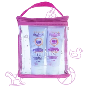 Estuche transparente rosa con dos tubos Minte Kids hidratante 60ml