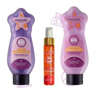 Set Minte Kids shampoo tratamiento morado y óleo capilar naranja