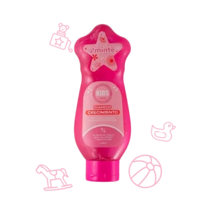 Shampoo Minte Kids crecimiento rojo botella con tapa estrella